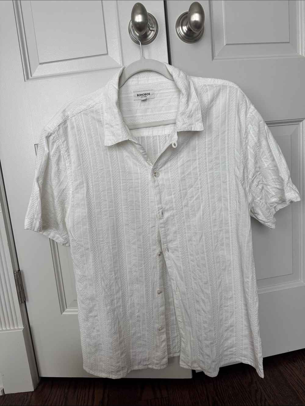 Bonobos White Short-Sleeve Textured Button-Down Shirt